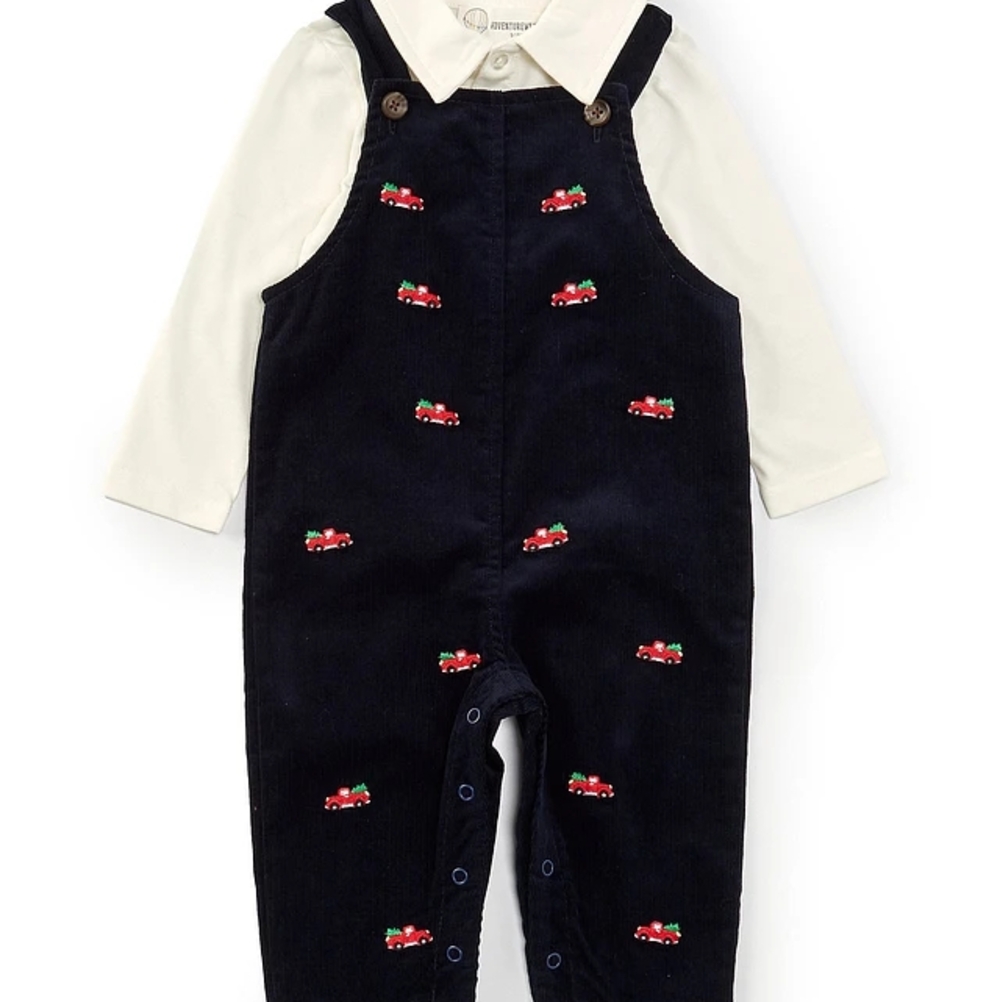 Kids Black Overalls with Red Car Embroidery